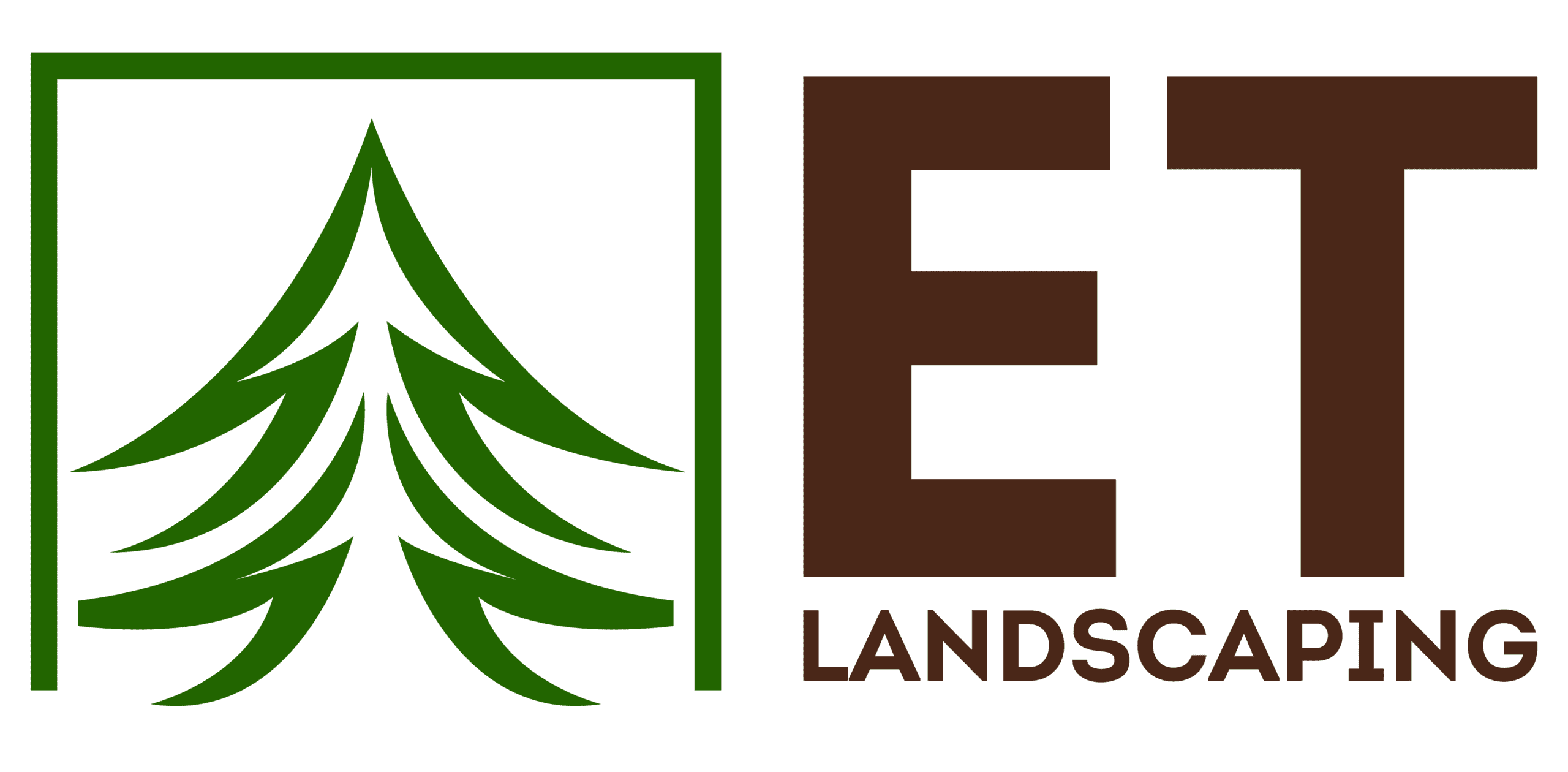 ET Landscaping logo with a green pine tree and brown text on a white background.